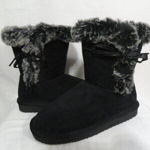 Hstylish Short Black Snow Boots Faux Fur Winter Boots Anti-Slip Women's Size 6